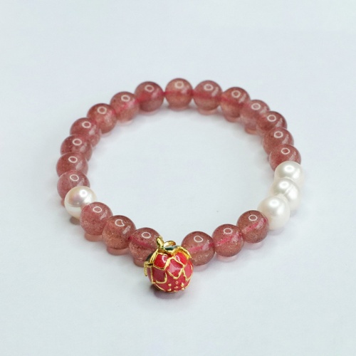 Natural Strawberry Quartz Bracelet With Pearl And Lotus Pendant