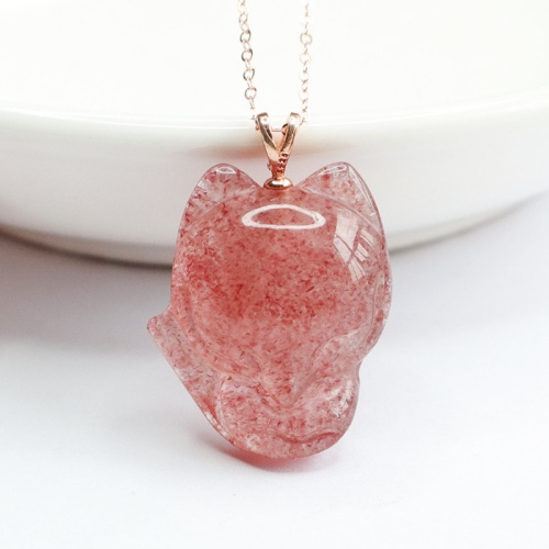 Natural Strawberry Quartz With Pigeon Blood Color Fox Necklace Pendant