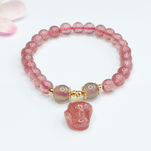 Natural Strawberry Quartz With Pigeon Blood Color Fox Bracelet