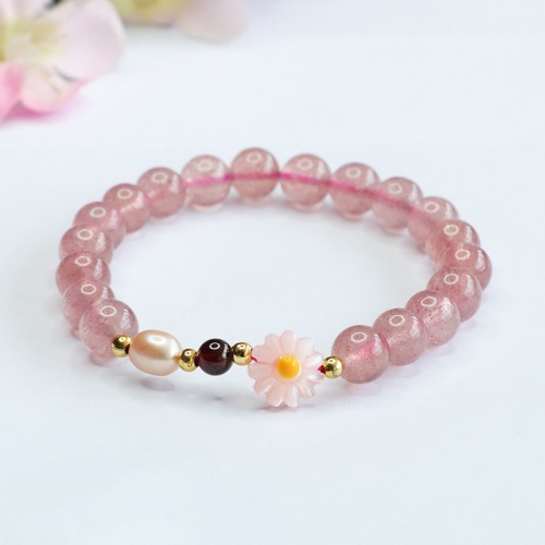 Natural Strawberry Quartz With Garnet Bracelet