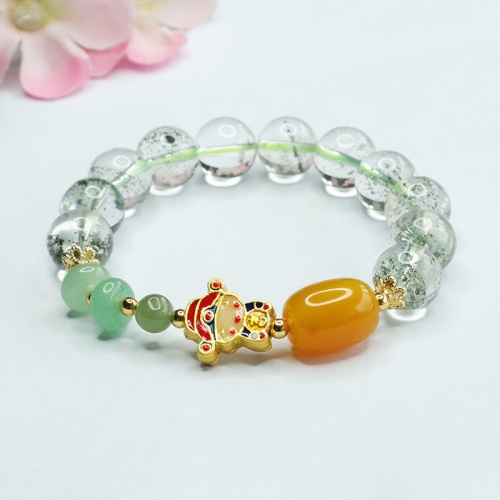 Green Phantom Quartz Bracelet With Yellow Carnelian