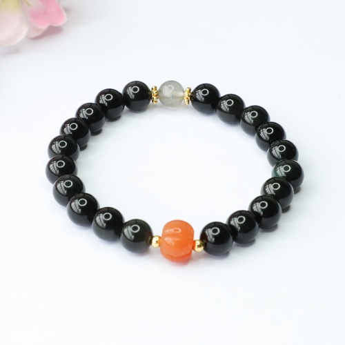 Rainbow Eye Obsidian Bracelet With Lighter Imperial Jade Deco